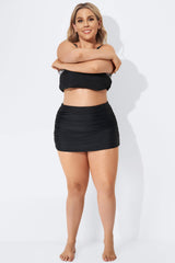 Black Beach Shirred Skirt with Built-in Brief