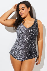 Modern Sarong Front V-Neck One Piece Swimsuit