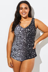 Modern Sarong Front V-Neck One Piece Swimsuit