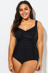 Black Twist Front Push Up One Piece Swimsuit