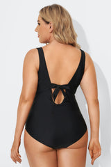 Black Square Neckline Straps One Piece Swimsuit