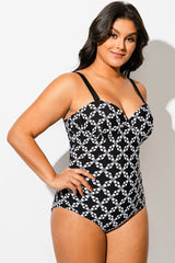 Geometric Cut Out Underwire One Piece Swimsuit