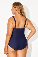 Blue High Neck Dot Wrap One Piece Swimsuit