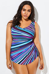 Colorful Prism Sarong Front One Piece Swimsuit