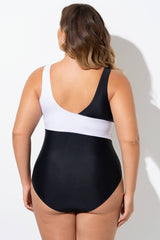 Black & White Sexy Cut Out Mesh One Piece Swimsuit
