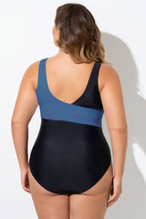 Black & Blue Sexy Cut Out Mesh One Piece Swimsuit