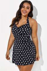 Black Halter Sweetheart Polka Dot Sexy Swimdress