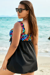Fashionable Tie Front V-Neck Tummy Control Swimdress