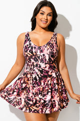 V-Neck Auburn Tie Dye Black Elegant Swimdress