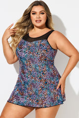 Multi Abstract Print Mesh High Neck Swimdress