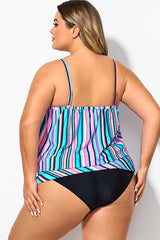 Women Stripe Bandeau Blouson Tankini Top