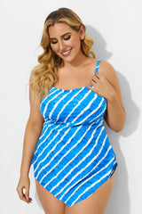 Blue & White Longer Length Scarf Bandeau Tankini Top
