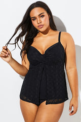 Black Faux Flyaway Flowy Twist Front Tankini Set