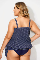 Navy Pindot Women Side Tie Round Neck Tankini Top