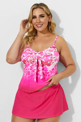 Pink Tie Front Tankini with Sorbet Side Slit Skirt