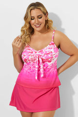 Pink Tie Front Tankini with Sorbet Side Slit Skirt