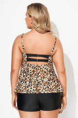 Leopard Printed Faux Flyaway Women Tankini Top
