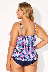 Tiered-Ruffle Floral Printed Tankini Top
