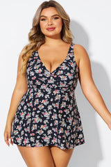 Floral Print V-Neck Adjustable Straps Tankini Top