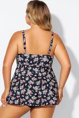 Floral Print V-Neck Adjustable Straps Tankini Top