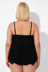 Black Handkerchief Crochet V-Neck Tankini Top