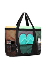 Black Mesh Oversized Beach Tote Pockets Beach Bag