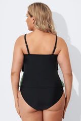 Colorblock Contrast Ruffle Layered Hem Tankini Top