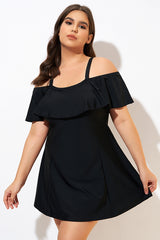 Solid Black Adjustable Straps Women Swimdress