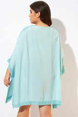 Aquamarine Bohemian Tunic Cover Up with Sleeves