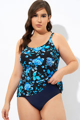 Blue Floral Print  Adjustable straps Tank Tankini Top