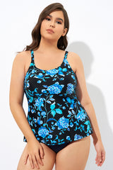 Blue Floral Print  Adjustable straps Tank Tankini Top