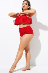 Red Women High Waist Swim Brief