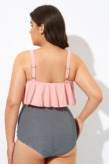 Womens High Waisted Falbala 2 tiered Bikini Top
