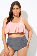 Womens High Waisted Falbala 2 tiered Bikini Top