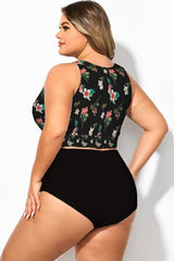 Midnight  Black Petals Knotted Crop Bikini Top