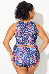 Plus Size Candy Color Knotted Crop Bikini Top