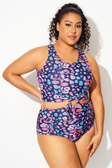 Plus Size Candy Color Knotted Crop Bikini Top