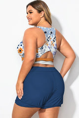 Sunfloral Round Neck Patchwork Bikini Top