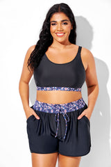 Plus Size Black Floral Panel Bikini Top