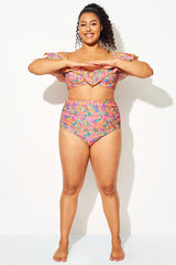 Golden Garden Pattern High Waist Bikini Bottom