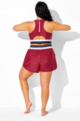 Plus Size Dark Red Mid Waist Women Shorts