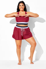 Plus Size Dark Red Mid Waist Women Shorts