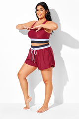 Plus Size Dark Red Mid Waist Women Shorts