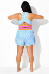 Blue Floral Print Mid Waist Women Shorts