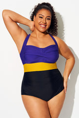 Dark Blue & Sunset Yellow Skinny One Piece Swimsuit