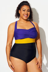 Dark Blue & Sunset Yellow Skinny One Piece Swimsuit
