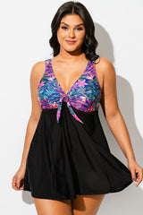 Tie Front V-Neck Tummy Control Swimdress