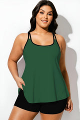Green Square Neck Tankini Top With Black Trim