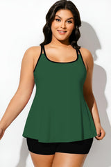 Green Square Neck Tankini Top With Black Trim