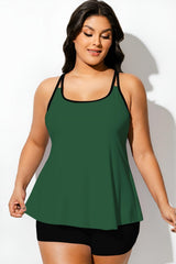 Green Square Neck Tankini Top With Black Trim